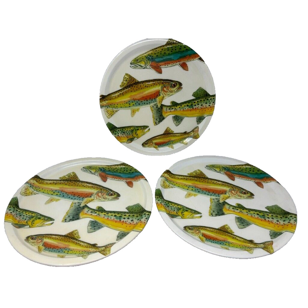 Pottery Barn Salmon Bass Fish Chop Plate Charger Retired RARE - Set‎ of 3